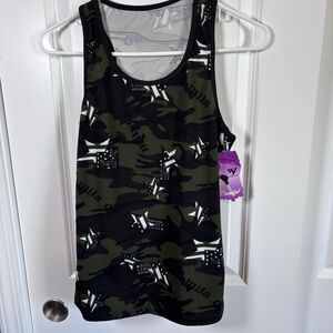 WYSELAND Green Black Camo Sleeveless Tank Top Clear Black side Size L/XL NWT